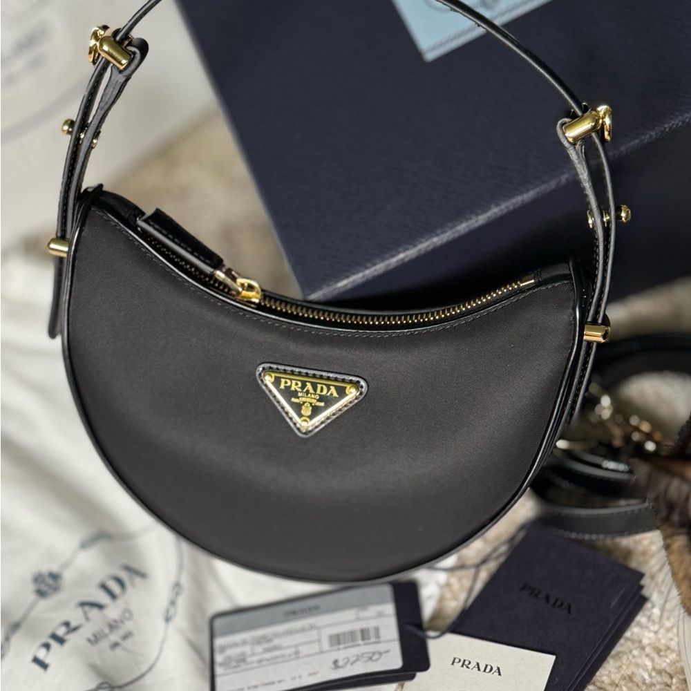 Prada arqué re-nylon and brushed leather mini shoulder bag